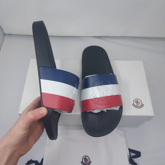 MONCLER Black MENS Basile Embossed Logo Stripe Slide Sandal - Picture 8 of 9